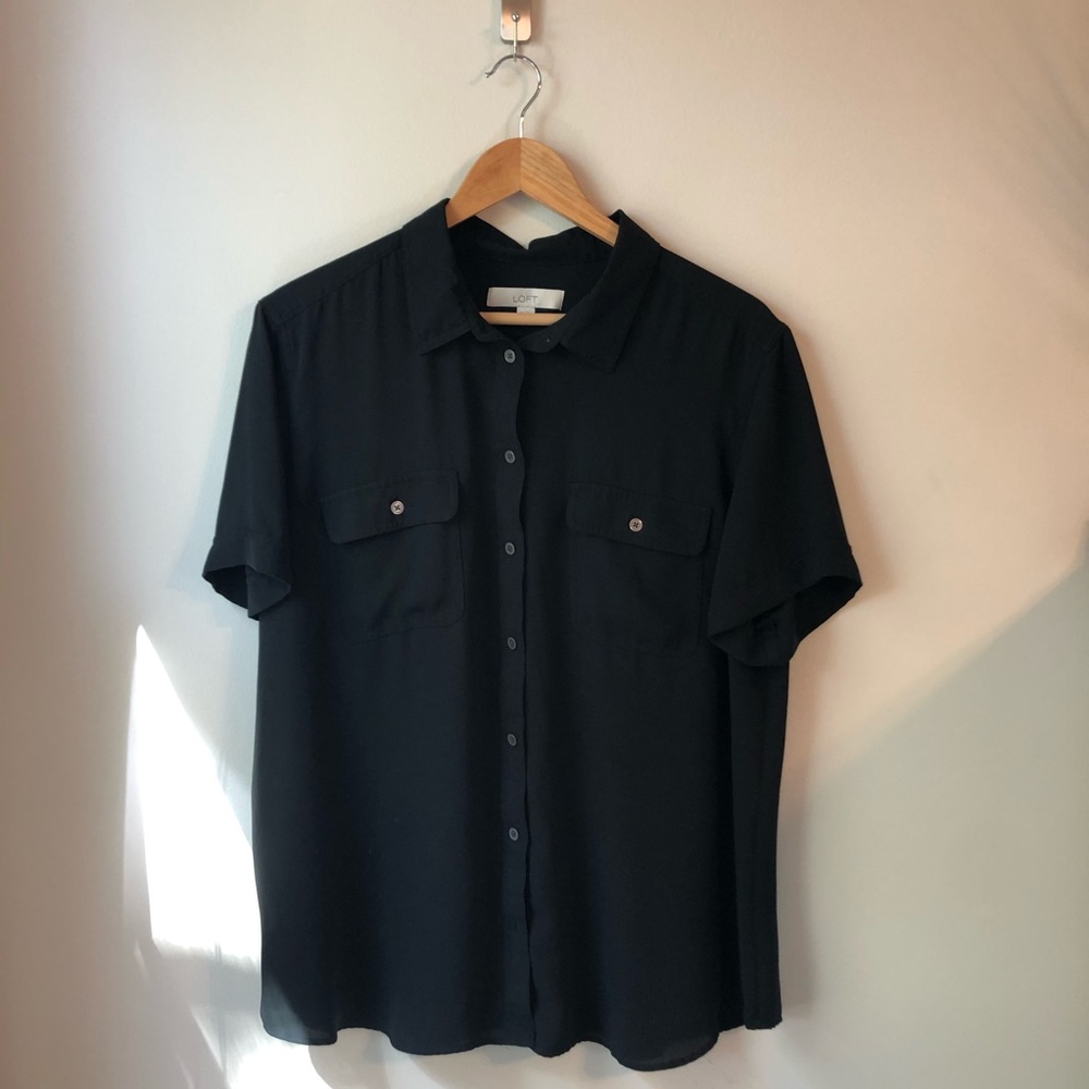 LOFT Black Short-sleeve Buttoned Top